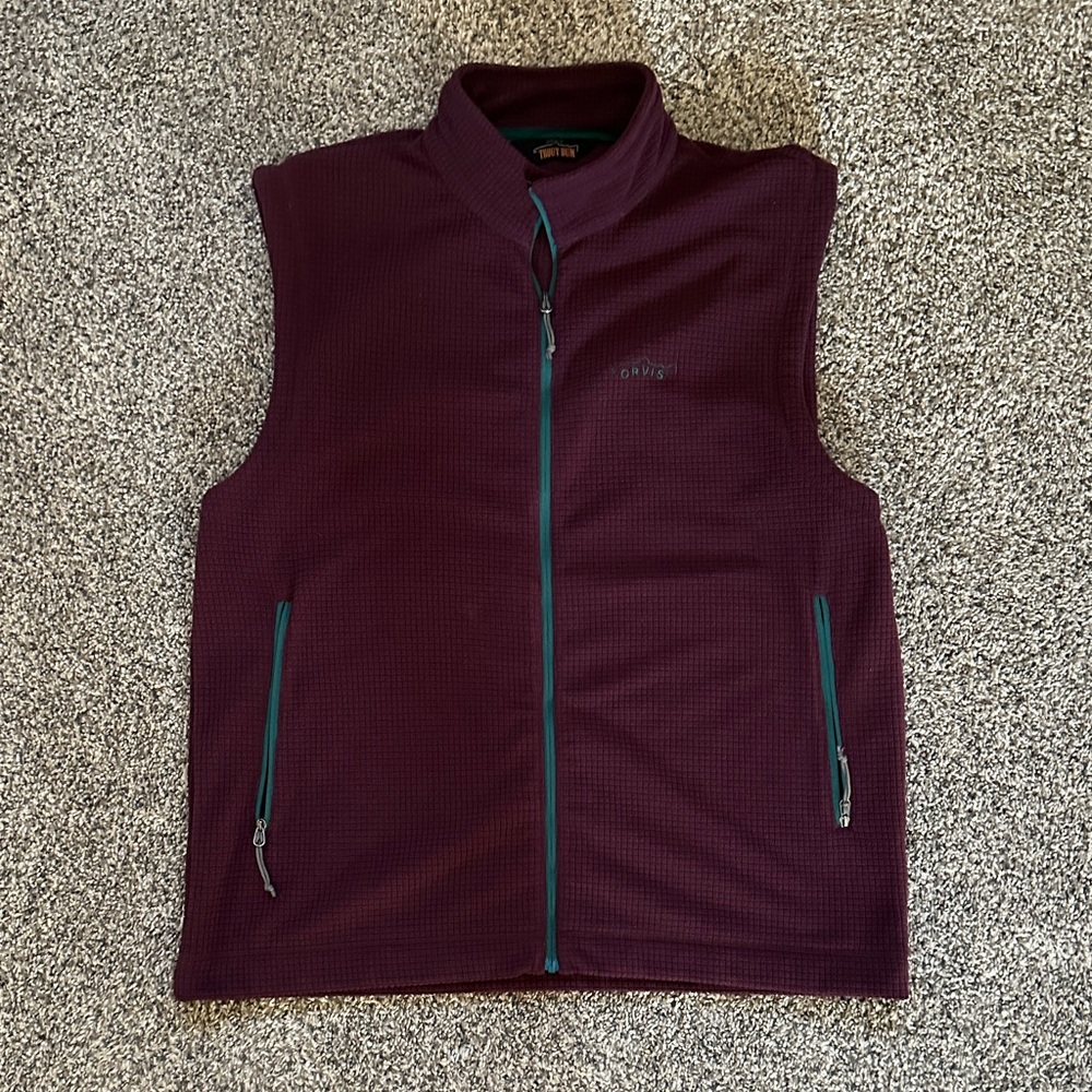 Orvis Men's Burgundy Vest with Teal Zippers